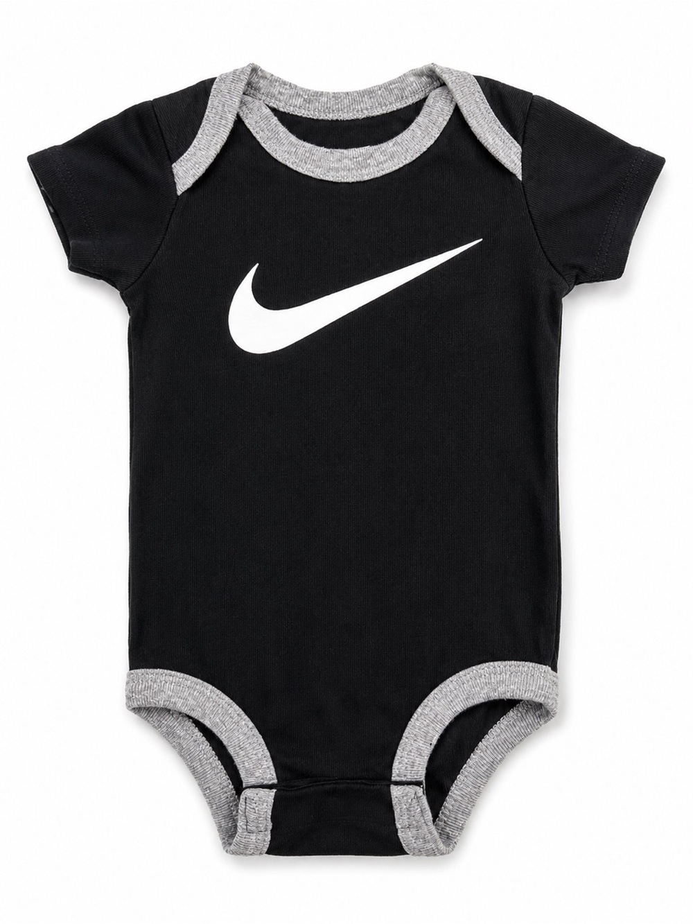 Nike Black One-Piece Bodysuit with White Swoosh and Gray Trim